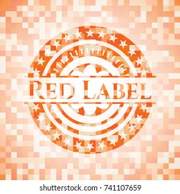 Red Label abstract emblem, orange mosaic background