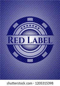 Red Label badge with denim background