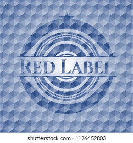 Red Label blue emblem with geometric pattern background.