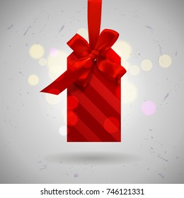 red label with bow and ribbon. gift card note  