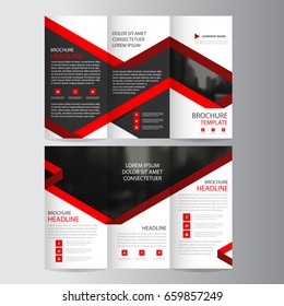 Red label business trifold Leaflet Brochure Flyer report template vector minimal flat design set, abstract three fold presentation layout templates a4 size