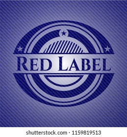Red Label emblem with jean background