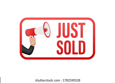 Red label Just sold on white background. Vector illustration.