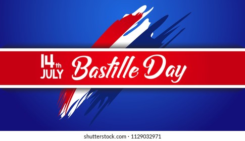 Red label Lettering 14th july happy bastille day with blue background