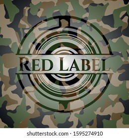 Red Label on camouflaged pattern. Vector Illustration. Detailed.