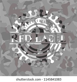 Red Label on grey camouflage texture