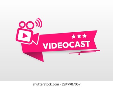 Etiqueta roja sobre un fondo claro. Texto. Videocasto. Ilustración vectorial.