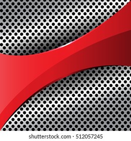 Red label on metal circle mesh design background vector illustration.