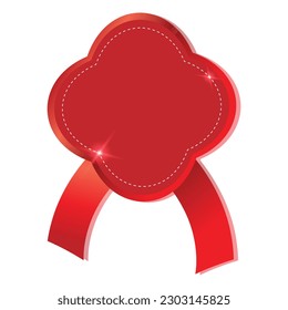 Red label with ribbon. Vector illustration