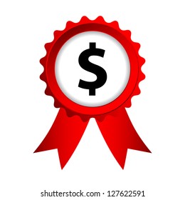 red label with ribbons and dollar sign