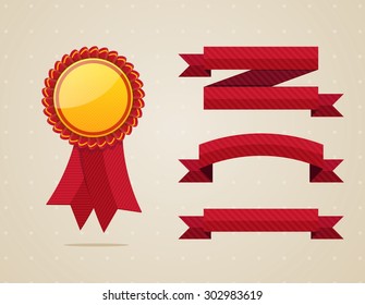 Red label with ribbons. Vector illustration EPS 10