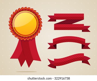 Red label with ribbons. Vector illustration EPS 10
