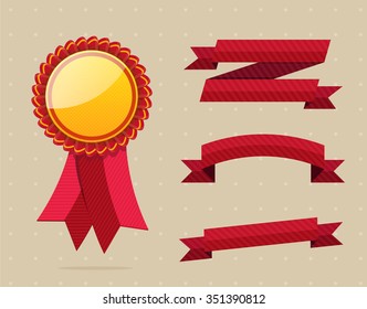 Red label with ribbons. Vector illustration. Vector illustration EPS 10
