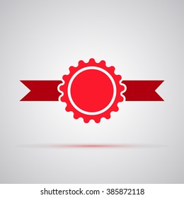 Red label with ribbons.  Vector illustration.
