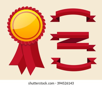 Red label with ribbons. Vector illustration EPS 10
