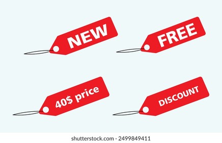 Red label tag business new free price and discount icon vector illustration