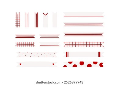 Red label tapes collection. Planner, organizer, reminder concepts. Flat minimal decorative vector design isolated illustration.