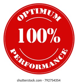 Red label with text 100% Optimum Performance,vector illustration