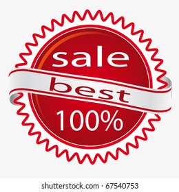 Red label with a white ribbon. Vector illustration