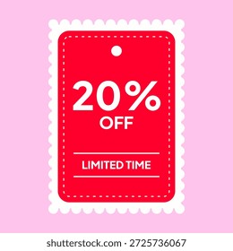 Una etiqueta roja con texto blanco que indica un 20 por ciento de descuento en la Oferta por tiempo limitado