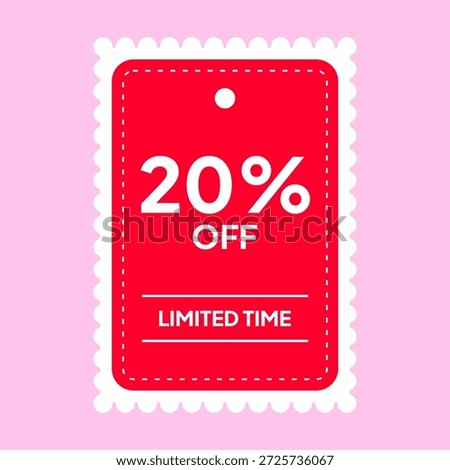 A red label with white text indicating 20 percent off limited time offer