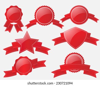 Red Label,Ribbon and Badge Vector Illustration Set