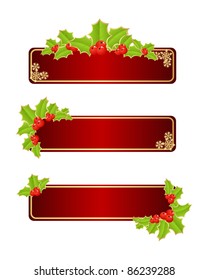 Red labels with christmas decorations. Vector illustration.