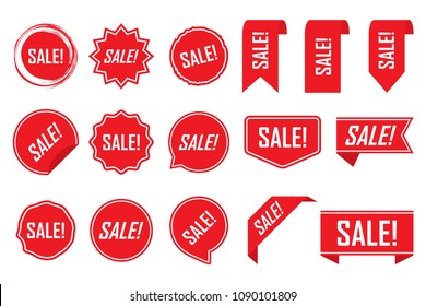 Red labels, red isolated on white background, vector illustration.