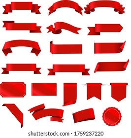 Red Labels And Ribbon Set White background With Gradient Mesh, Vector Illustration