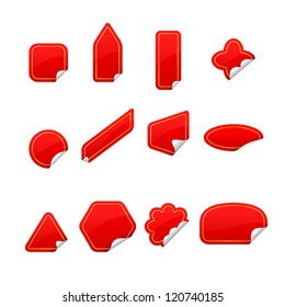 Red Labels And Ribbons Set, Isolated On White Background