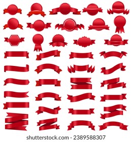 Red Labels And Ribbons With White Background With Gradient Mesh, Vector Illustration