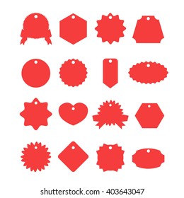 Red labels set. Trendy shapes for sale, shopping, e-commerce, internet business. Creative design elements for web banners, web sites, printed materials. Flat vector labels isolated on white background