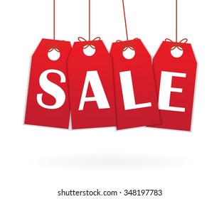 Red labels with text Sale. Vector illustration