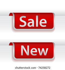 Red labels with word sale and new