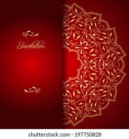 Red lace background with floral ornament