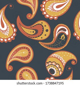 Red Lace Beautiful Vector Seamless Pattern. Traditional Floral Print. Flower Persian Wallpaper. Orange Damask Background.
