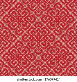 Red lace damask pattern, seamless vector textures. illustration with elegance veil 
