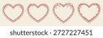 Red lace heart frames set with floral and bow details hand drawn romantic valentine decorative outline illustration on beige background