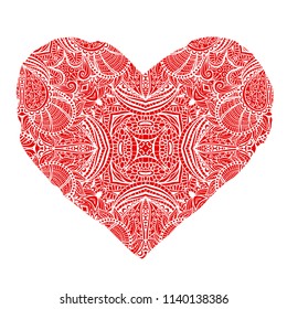 Red lace heart silhouette on white  background, vector illustration for Valentine`s day card, invitation, t-shirt design.