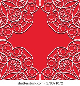 Red lace seamless hand drawn background with circle ornament