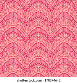 Red lace seamless pattern with flowers on beige background