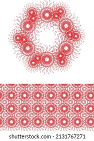 Conjunto de encajes rojos, encaje ornamental redondeado y cinta