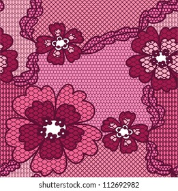Red lace vector fabric seamless  pattern with flowers