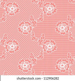 Red lace vector fabric seamless  pattern with flowers