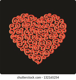 Red laced heart on black background