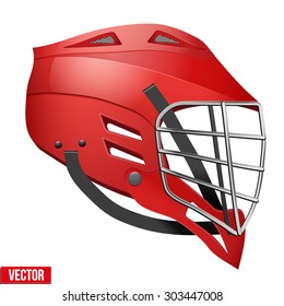Red Lacrosse Helmet Side View. Sports Vector illustration isolated on white background.