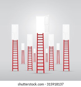 Red ladder up to the door open success