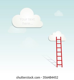 Red ladder on the cloud, success idea concept illustration on light background, copy space