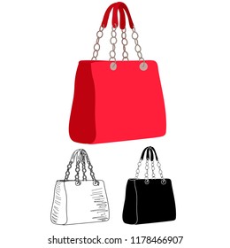 red ladies handbag, vector