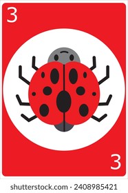 Red lady bug Coloring Page Illustration , card game with color, Flat Design Illustration, ladybug icon